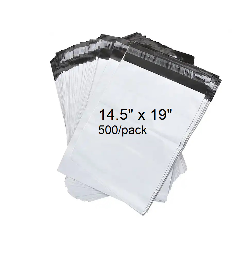 14.5" x 19" apparel shipping bags, made from 2.8mil thick plastic for extra strength, water, tear and tamper resistance