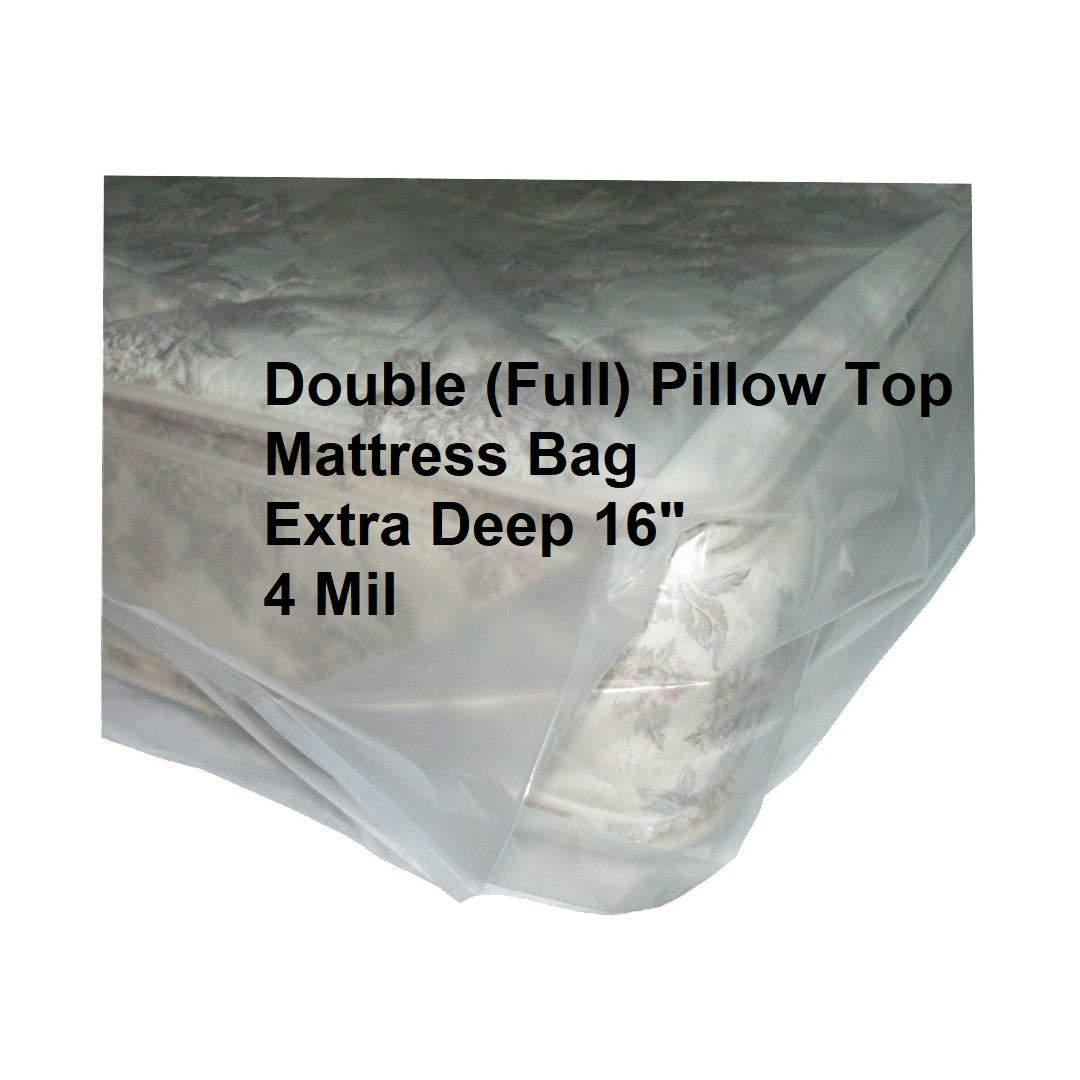 Mattress cover bag specially designed for double (full) beds up to 16 inches thick, providing maximum protection against dirt, dust, and moisture with its 4 mil plastic material