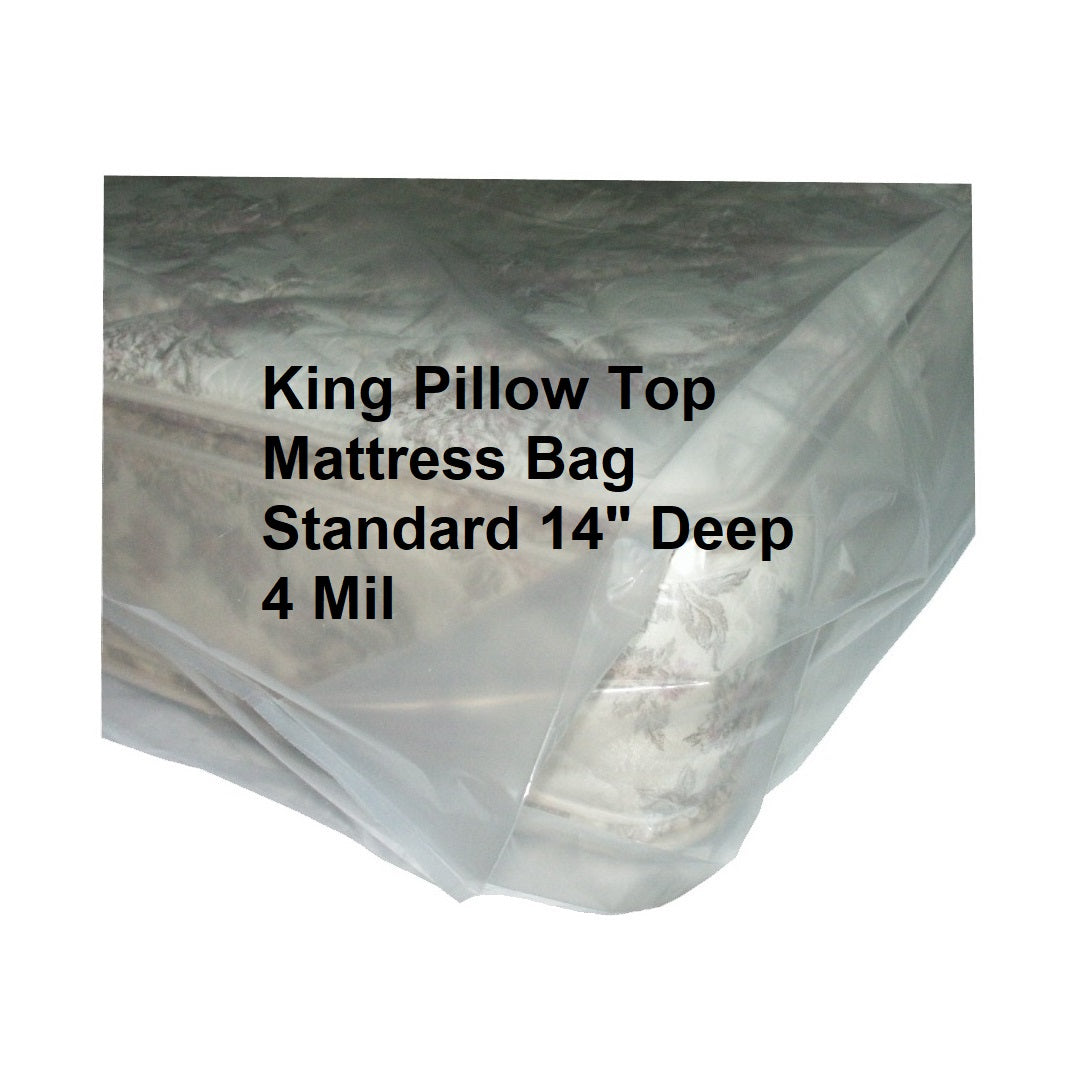 Standard King size mattress bags designed for mattresses up to 14 inches thick, 4 mil plastic material provides extra protection