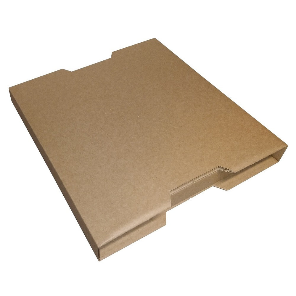Closed 12-inch vinyl record shipping box featuring 44 ECT corrugated cardboard and crush resistant corner edges.