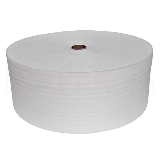 1/16" x 12" x 1250' polyethylene foam cushioning roll. Perforated every 12" for surface & shock protection.