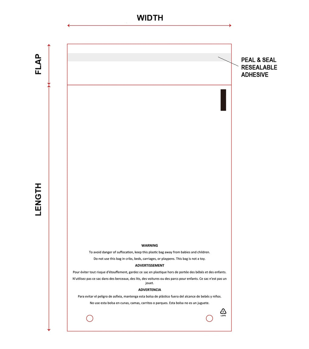 Resealable Suffocation Warning Bags dimensions for 10x13