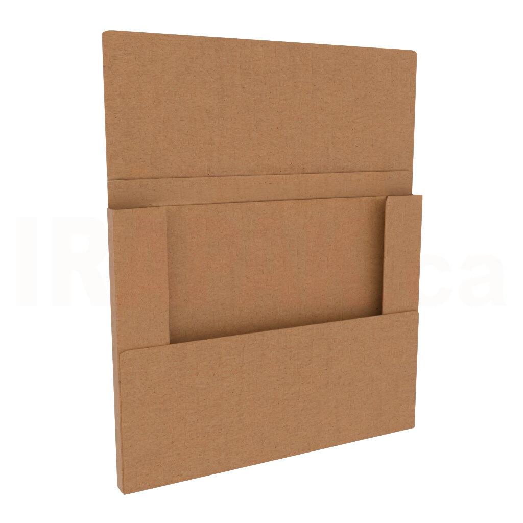 11.125x8.625x0.5 Kraft easy-fold mailer, slim brown corrugated mailing box for literature and catalogs.