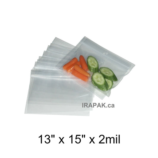 Extra-large reclosable poly bags 13" x 15" made from high quality polyethylene 2 mil clear