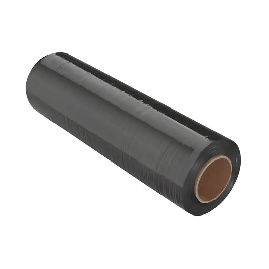 14 inch by 1500 feet black 80 gauge stretch film roll for moving, privacy, and industrial shipping leaving no residue.