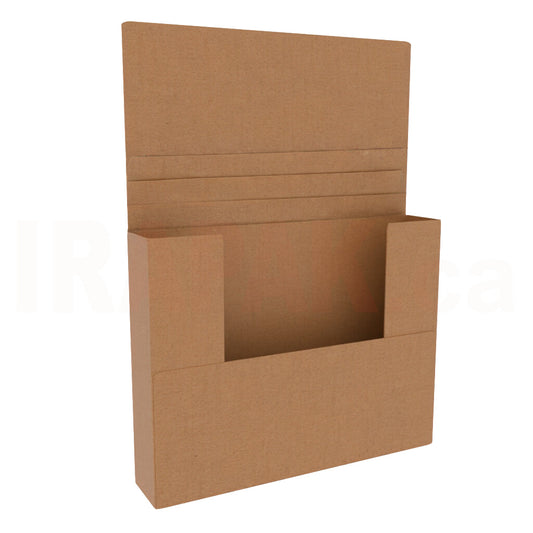 14.25x11.25 Kraft easy-fold mailer, adjustable 0.5 to 2 inch depth brown corrugated box for large formats.