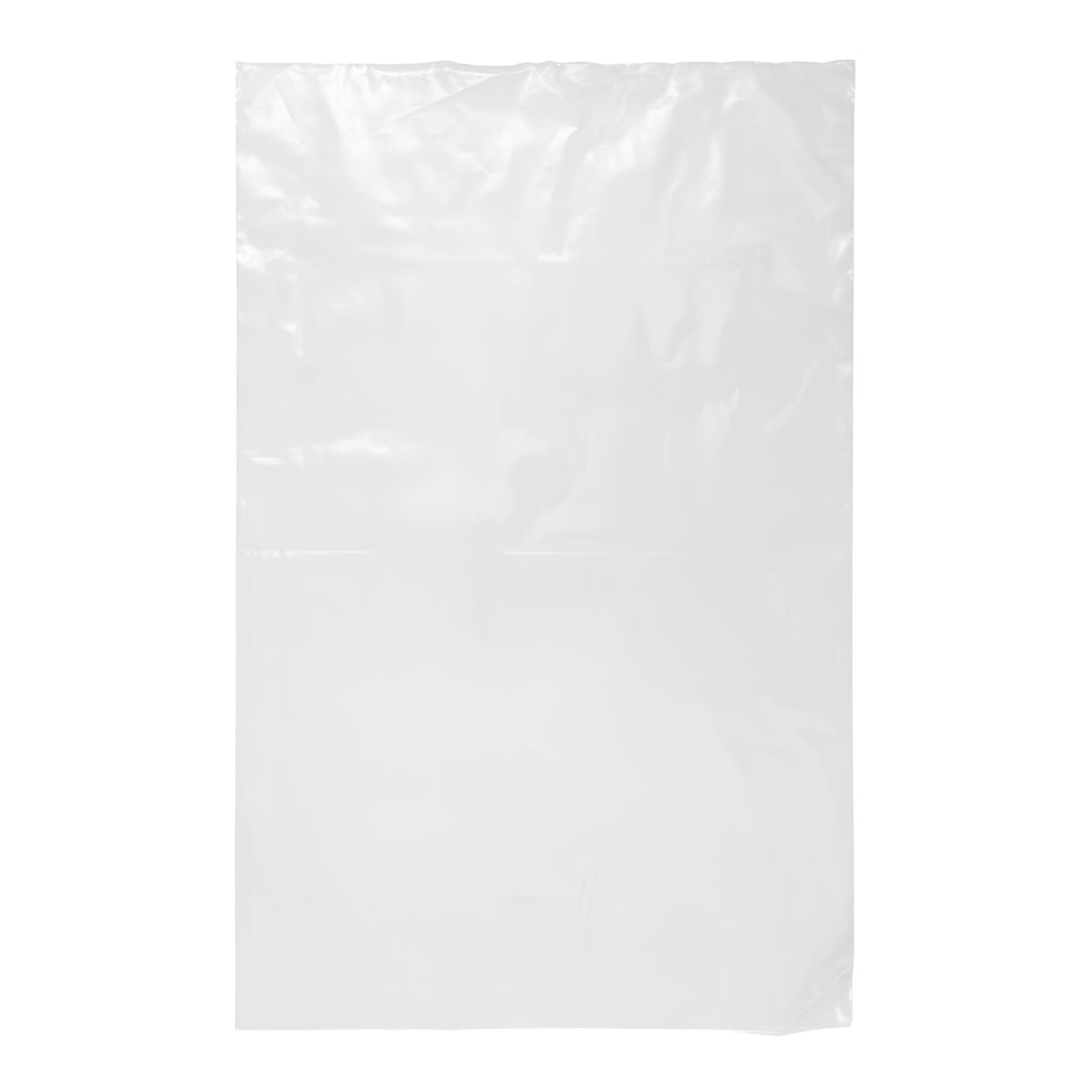 14 by 22 inch extra large clear plastic open top bag for bulk goods.
