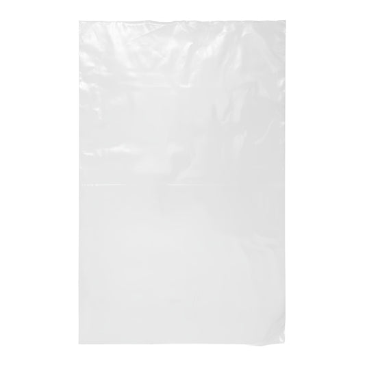 14 by 22 inch extra large clear plastic open top bag for bulk goods.