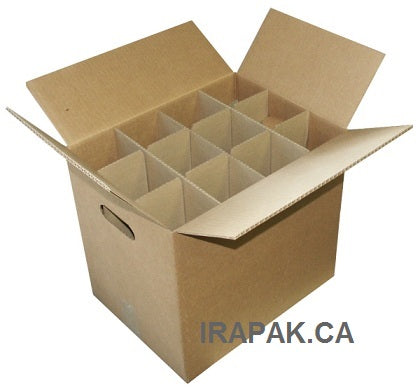 heavy duty glassware moving box with handles and interior dividers open for packing