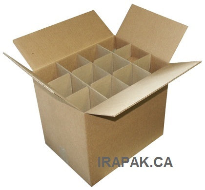 18x12x12 glassware moving box with interior dividers open to show 12 storage slot capacity