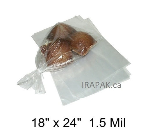 18" x 24" Open-End Food Grade Plastic Bags made of Low Density Polyethylene - Made in Canada