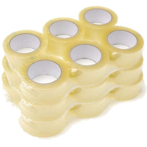 General packaging tape for cardboard, plastic, and glass materials.