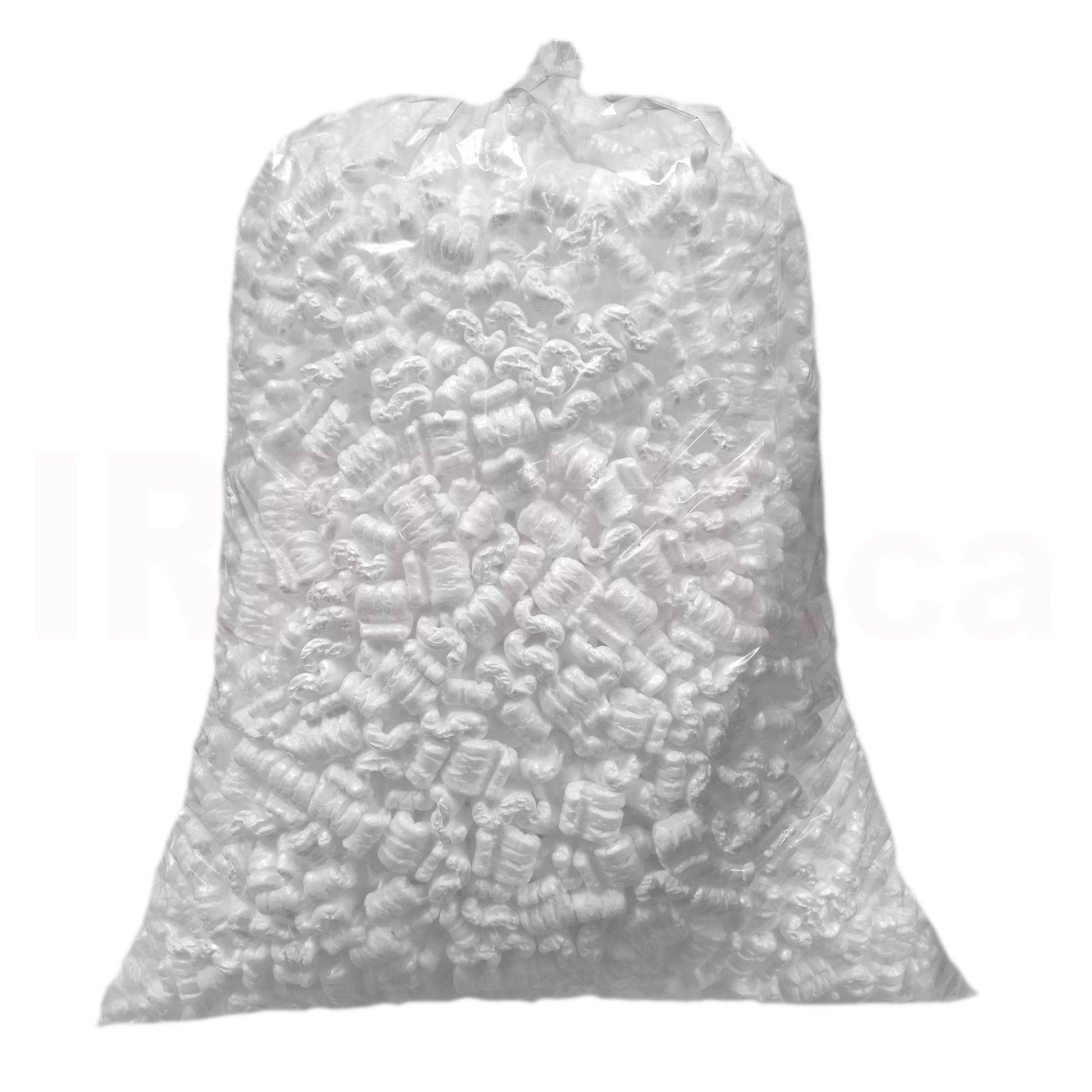 A large 3 cubic feet bag of white static-free foam packing peanuts for commercial shipping and packaging protection.