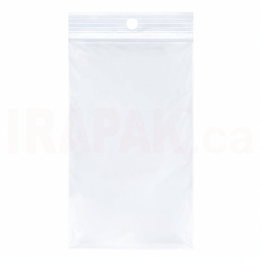 3x5 inch 4 mil industrial plastic reclosable bag with hang hole for long bolts, drill bits, and more.