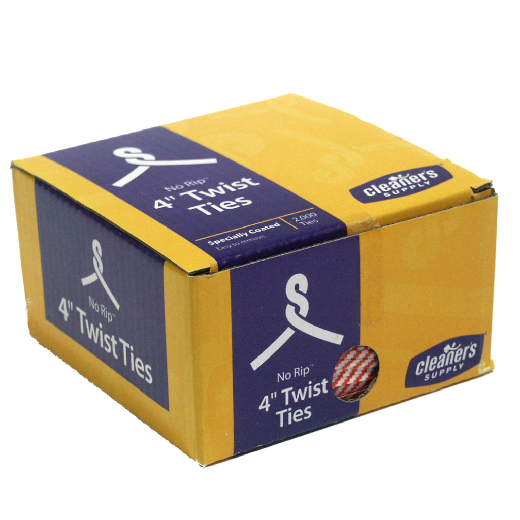 Box of 2000 white and red plastic 4" twist ties for retail store use and closing bags or cables.