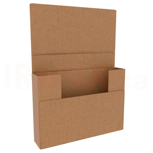 8x5.5x1.25 Kraft easy-fold overlap mailer, brown corrugated cardboard box for secure book shipping.