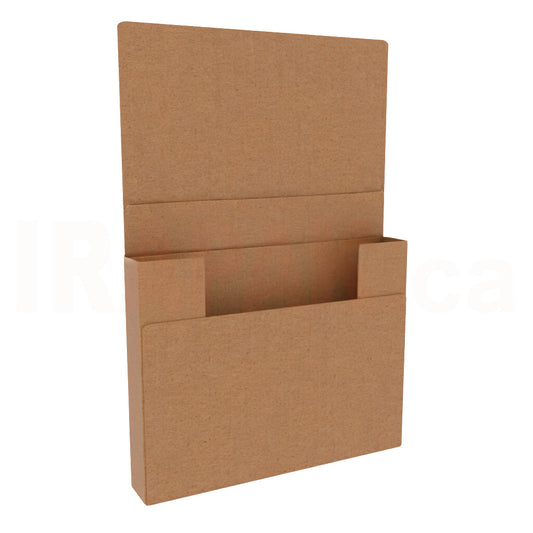 9.5x7x1.25 Kraft easy-fold overlap mailer, brown cardboard protective packaging for mid-size media.