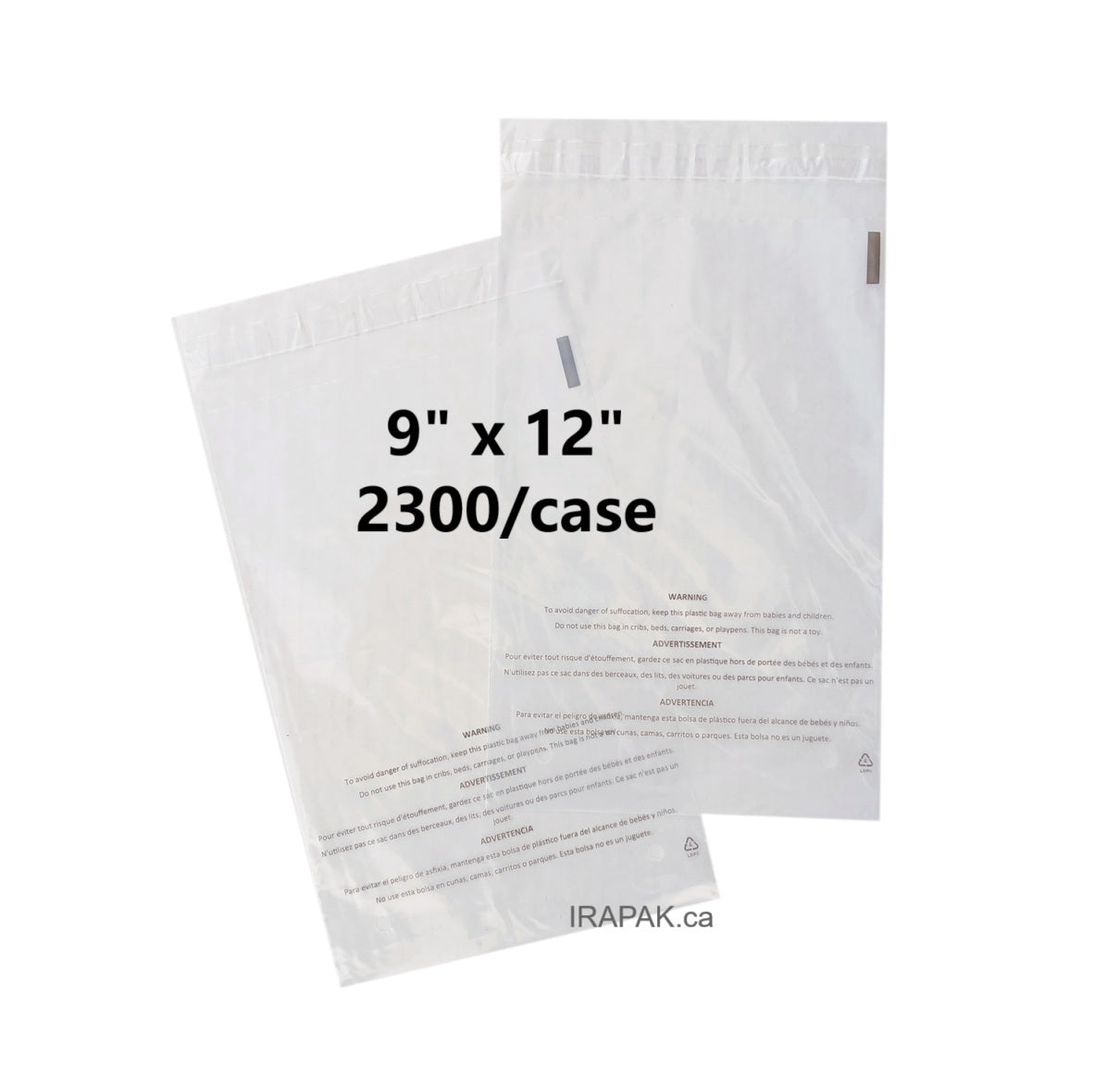 Resealable suffocation warning bags pre-printed in English, Spanish, and French for apparel, textiles, t-shits, photos