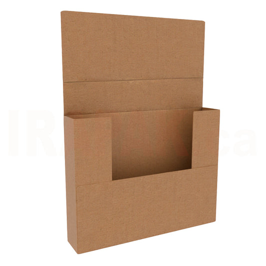 Kraft easy-fold mailer 9x6.5x1.25 inch, fixed depth brown corrugated shipping box for photos and documents.