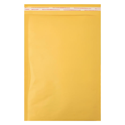 Yellow kraft padded shipping envelope size 5 measuring 10.5x16 for multi item clothing orders.